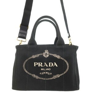 Prada Canapa Tote black canvas handbag iconic print top handles 2way Tote
